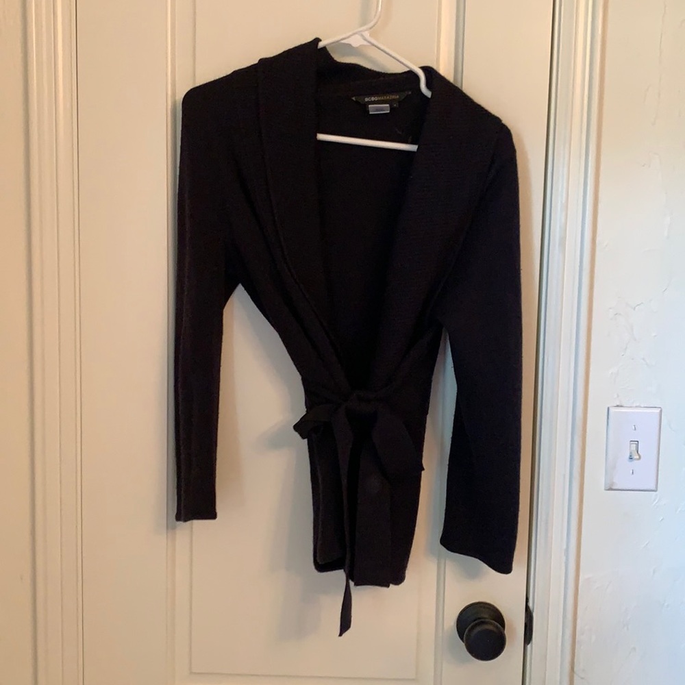 BCBG navy belted cardigan size large